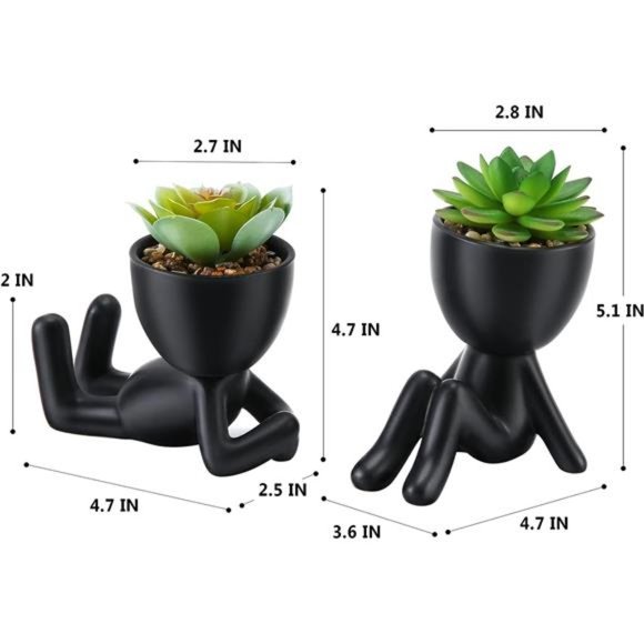 Fake Succulent, Mini Succulents Plants Artificial in Black Modern Human Shaped - Picture 7 of 7